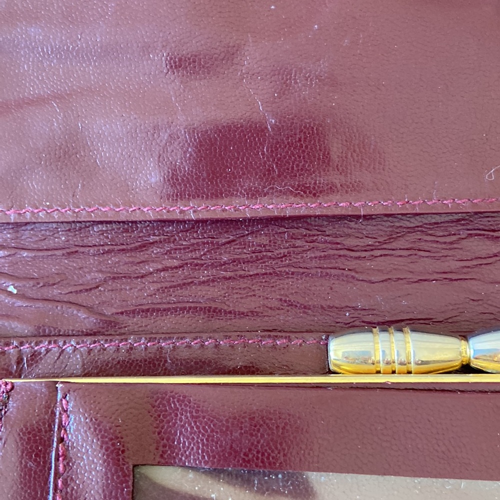 Designer YSL Yves Saint Laurent Cherry Red Smooth Leather Trifold Wallet VTG - Picture 7 of 8